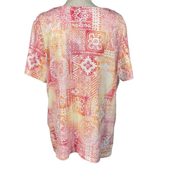 Alfred Dunner 1X-Large Top Geometric V-Neck Embellished Cap Sleeve Slits Stretch - Picture 4 of 7